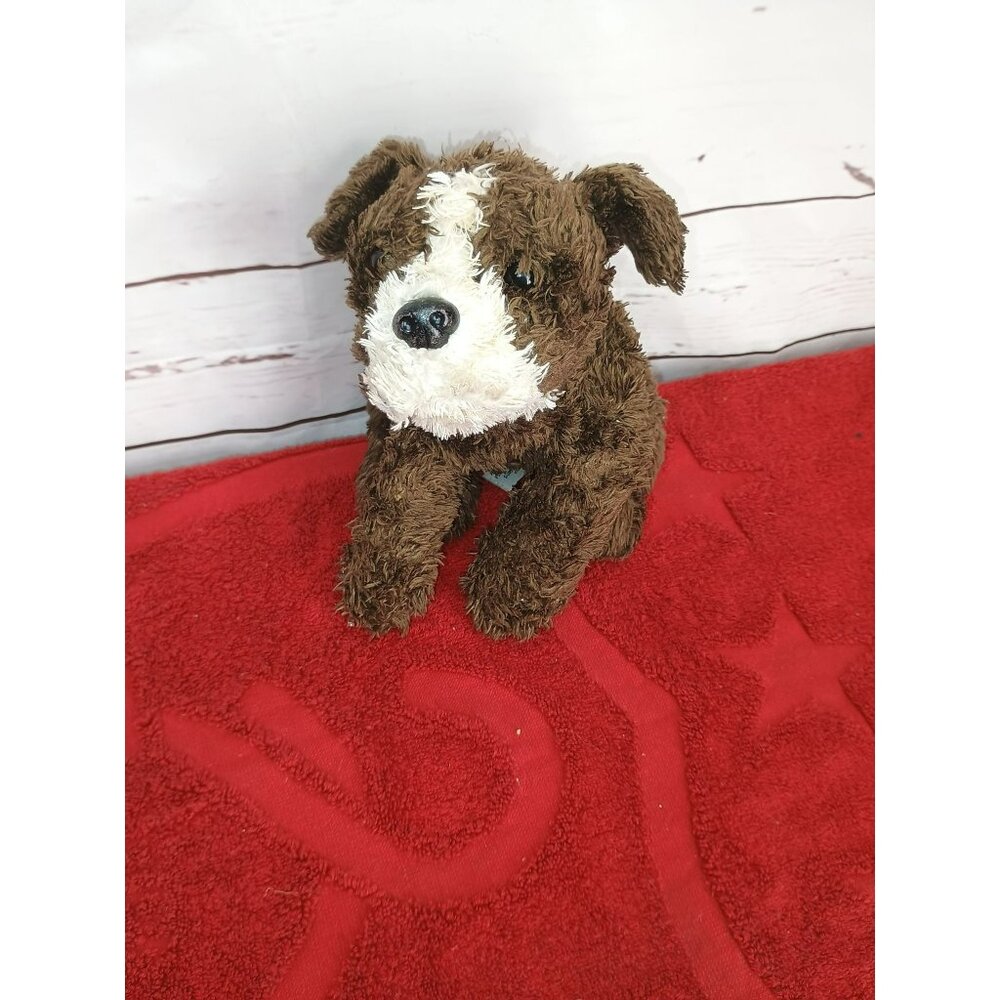 FAO Schwarz Bulldog Knuckles‎ Brown White Puppy Dog Plush Fluffy Toy 11" Shaggy